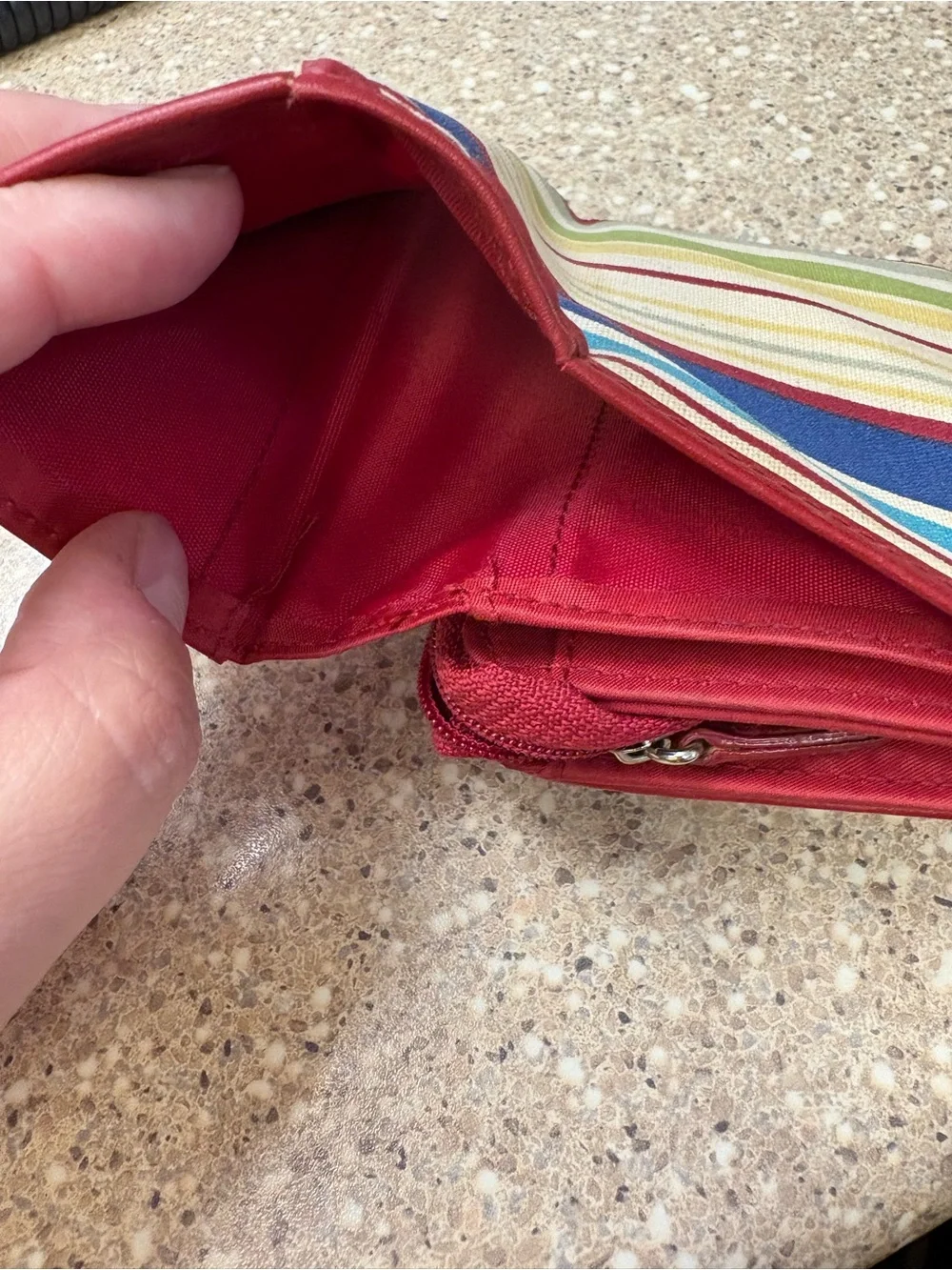 Longaberger Multicolor Striped Canvas Wallet - Red Trim